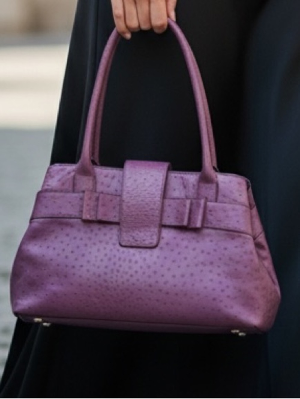 Kate Spade New York Ostrich-Embossed Leather Bow Satchel – Purple/Lilac